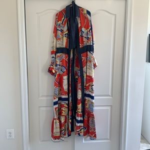 Long Button up dress, Colorful, Silky
